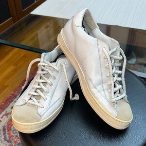 P448 John Sneakers - White and Tan suede, size 38 / 8 US, USED! Sold as it’s.
